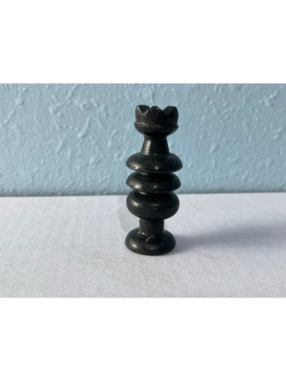 Vintage Black Marble Onyx Chess Rook Replacement Piece Hand Carved Stone